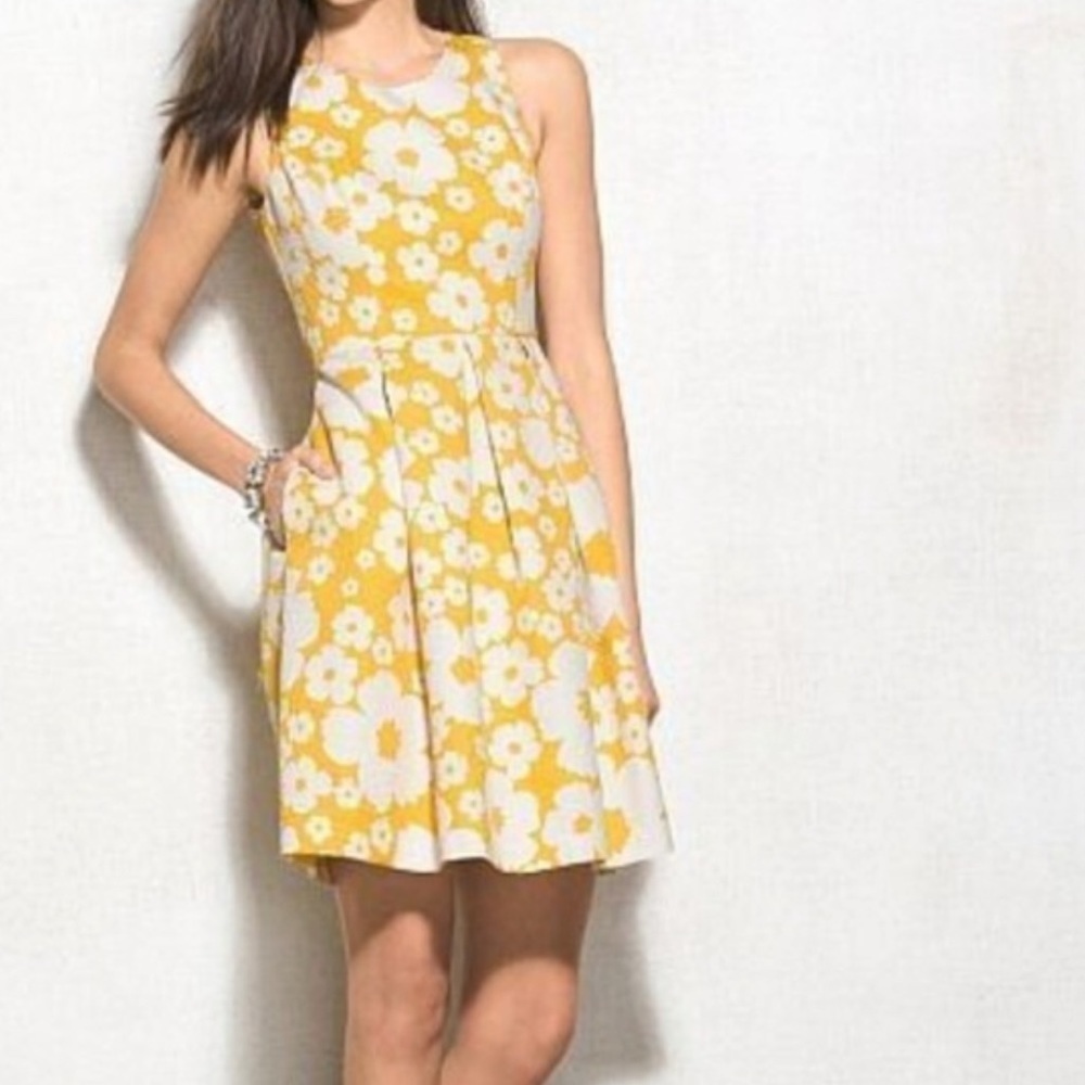 Women’s Yellow Floral Sleeveless A-Line Dress